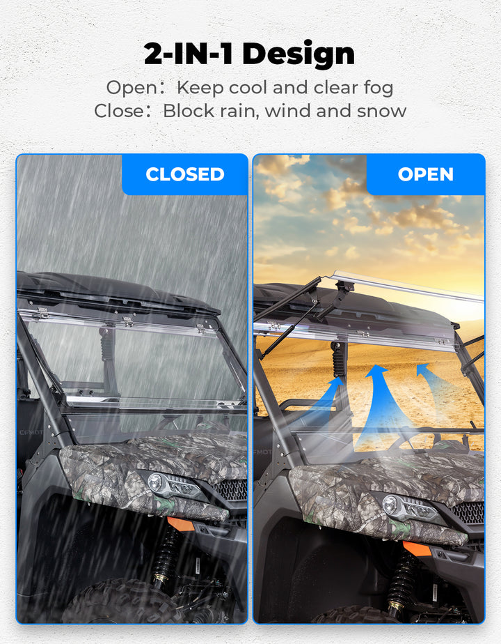 Upgraded Flip Front Windshield For CFMOTO Uforce 1000|1000 XL - Kemimoto