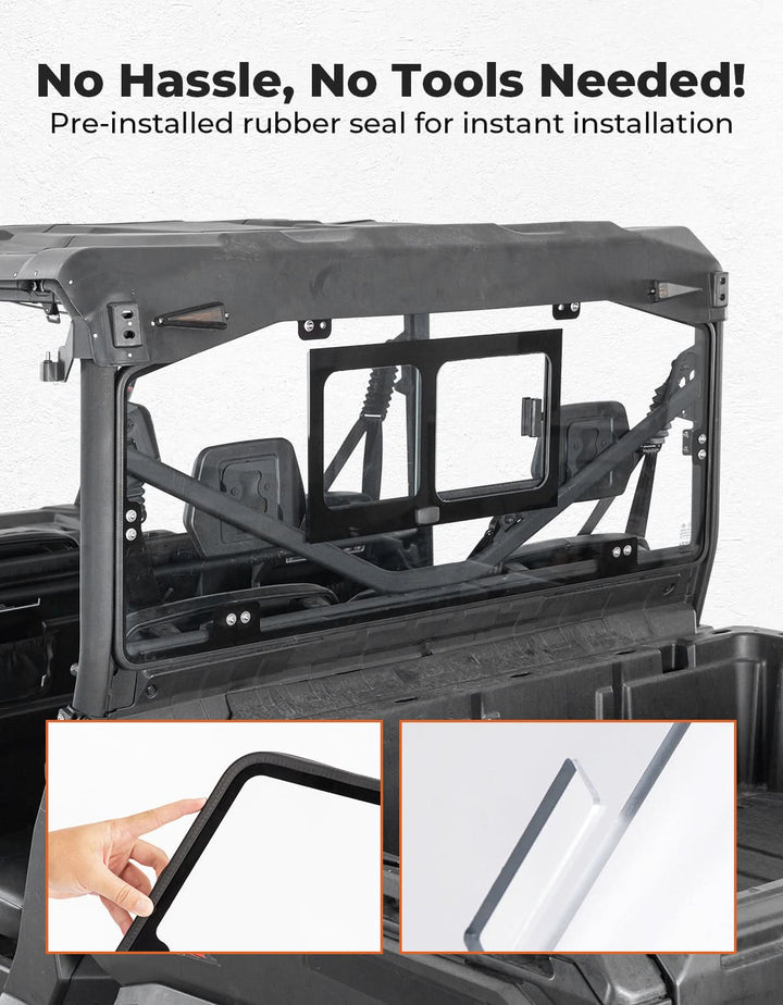 Glass Rear Windshield with Sliding Window for Can-Am Defender & Defender Max HD5/HD8/HD10 (2016–2025) – 5MM DOT Laminated Safety Glass, Scratch-Resistant - Kemimoto