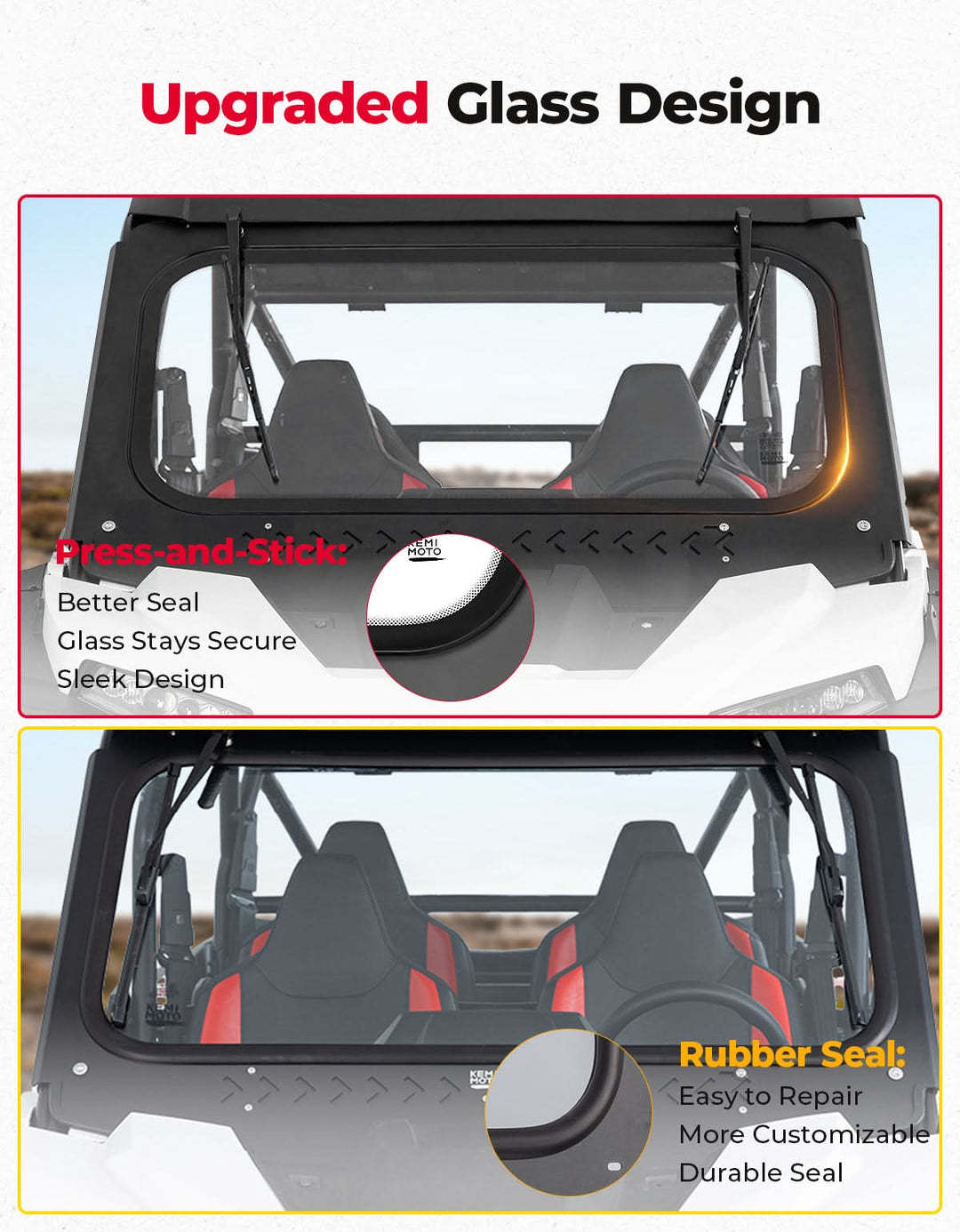 Full Front Glass Windshield with 2 Manual Wipers for Polaris RZR XP