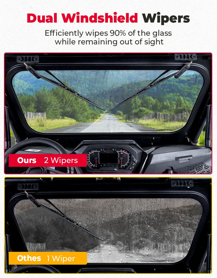 Full Front Glass Windshield with 2 Manual Wipers for Polaris RZR XP