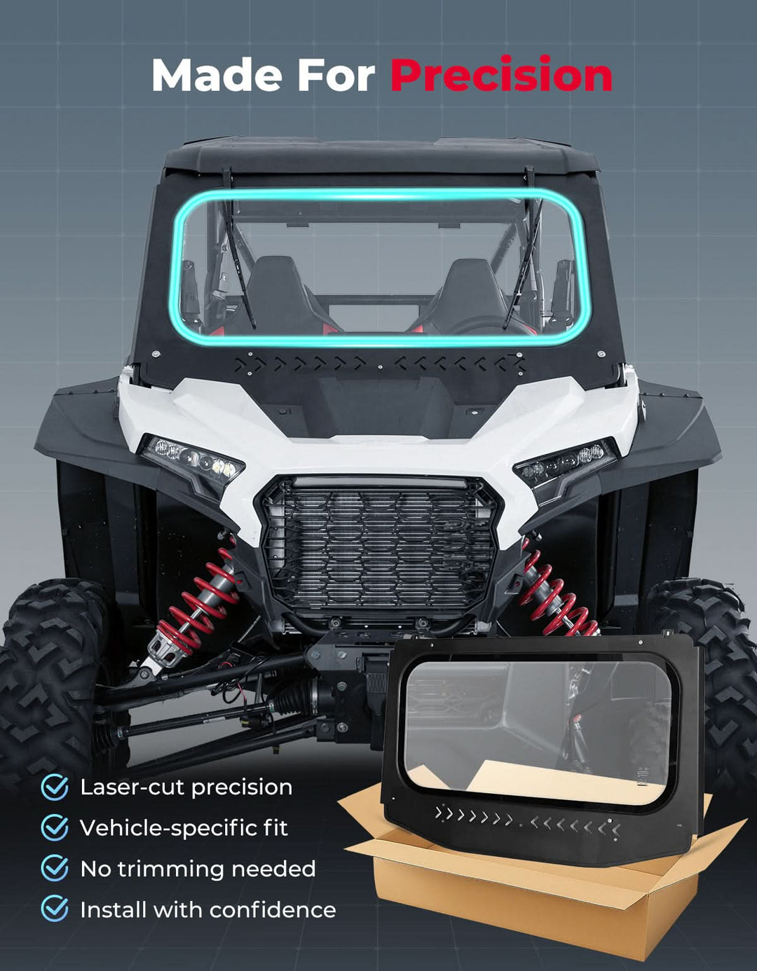 Full Front Glass Windshield with 2 Manual Wipers for Polaris RZR XP