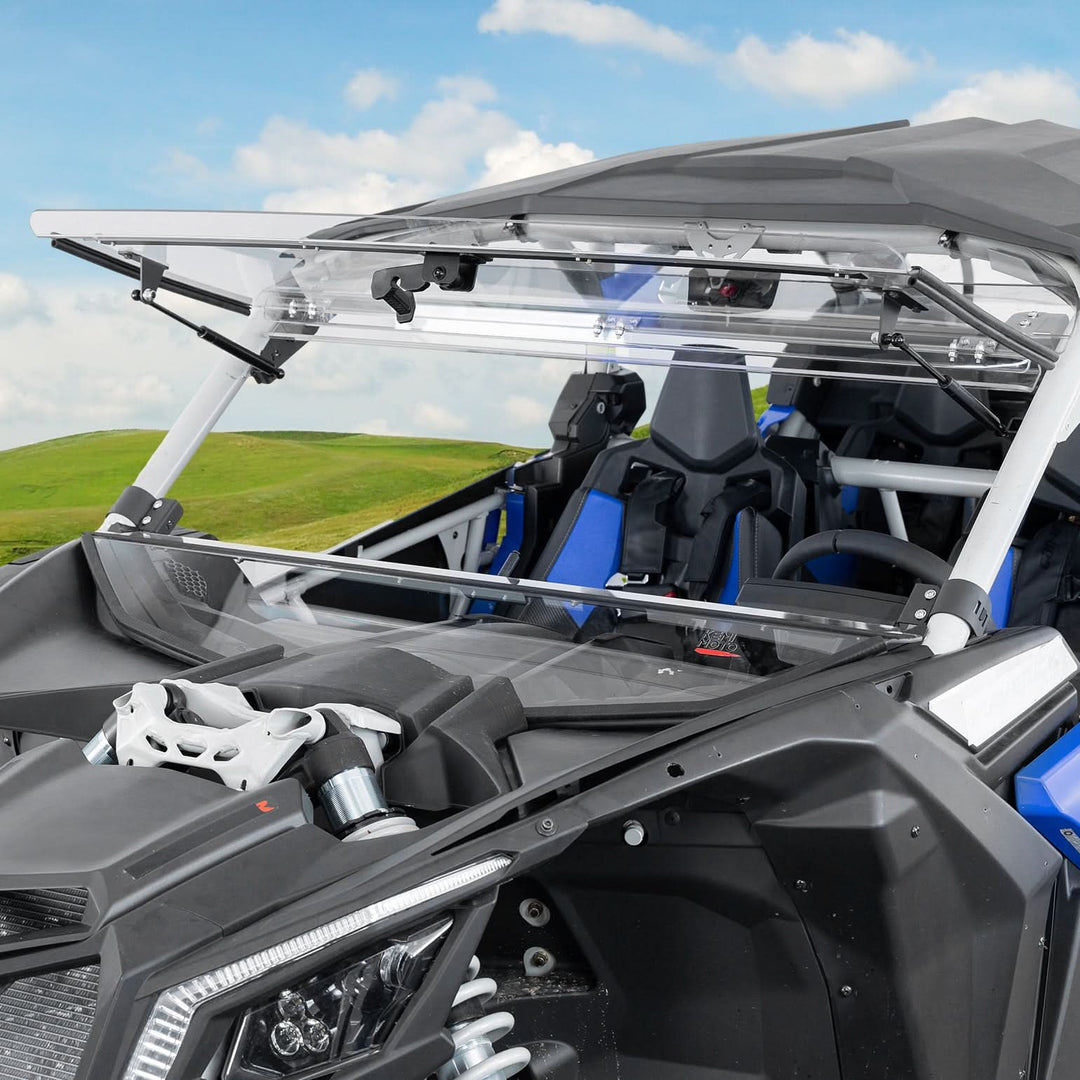 Clear 3-in-1 Front Flip Windshield for Can-Am X3 & X3 Max – Hard-Coated 1/4" Polycarbonate, Scratch Resistant - Kemimoto