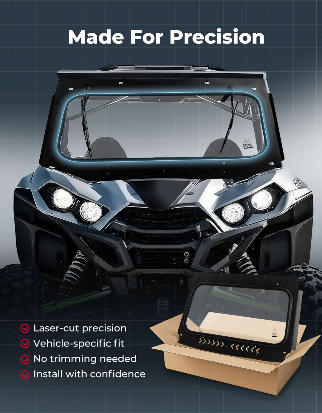 Vented Glass Windshield w/ Wipers for Kawasaki Teryx