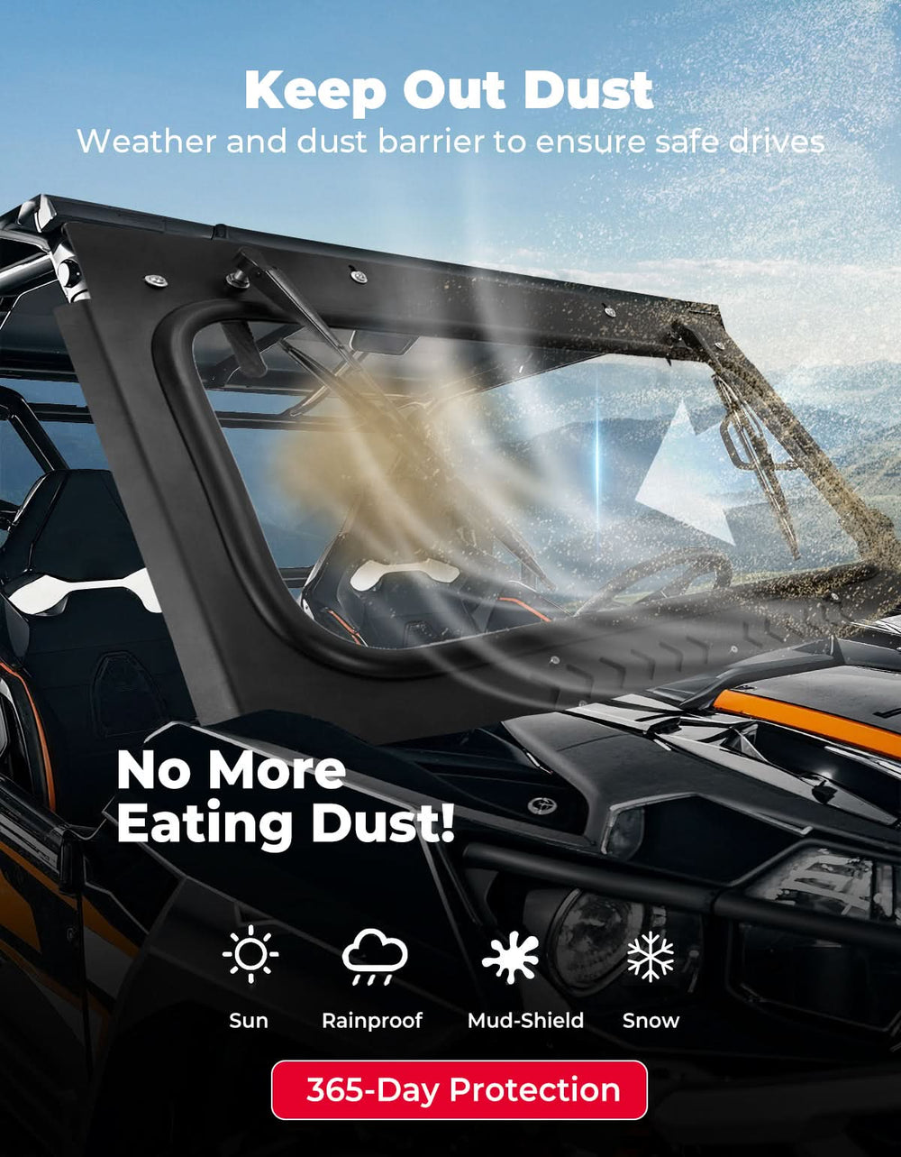 Vented Glass Windshield w/ Wipers for Kawasaki Teryx - Kemimoto