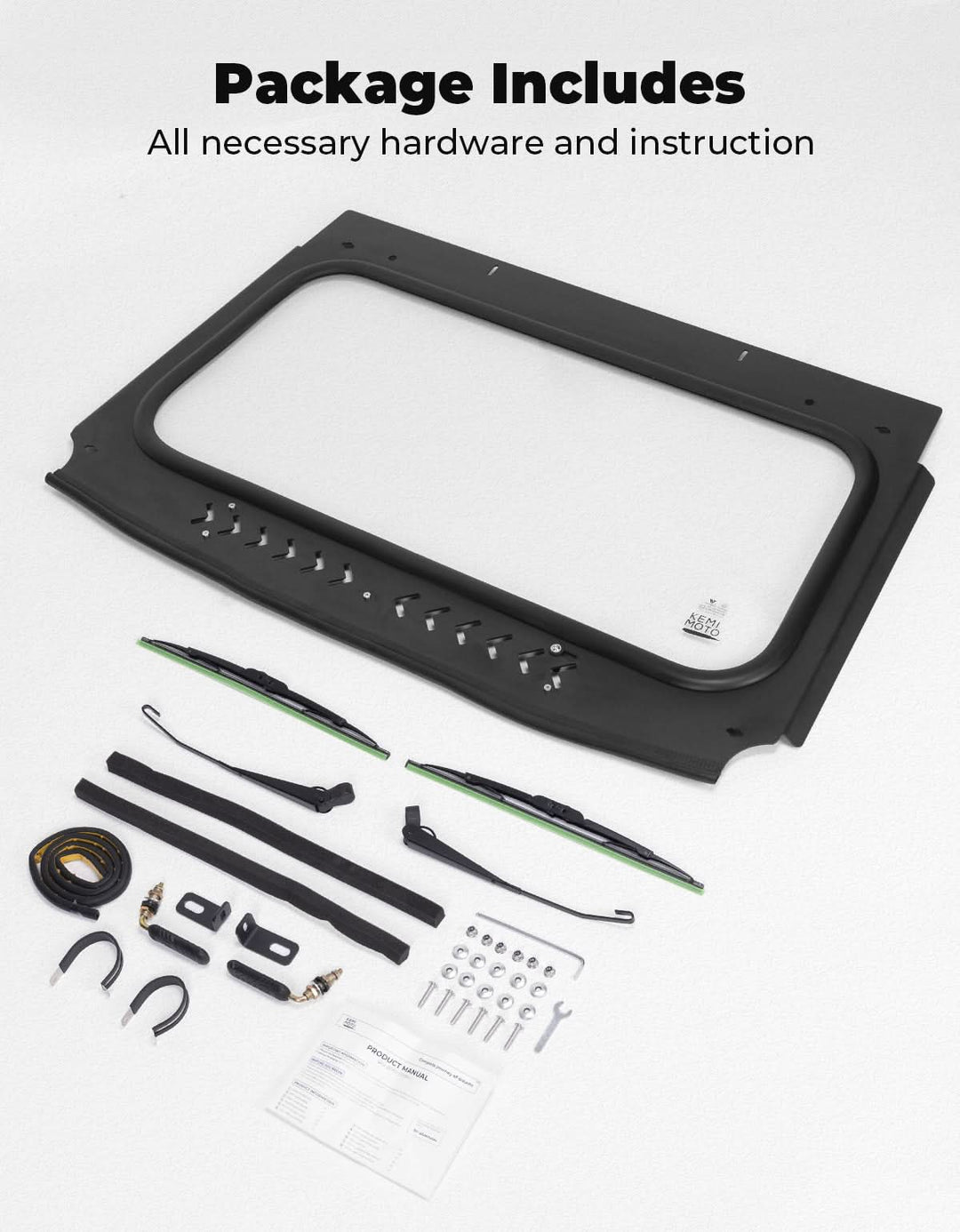Vented Glass Windshield w/ Wipers for Kawasaki Teryx