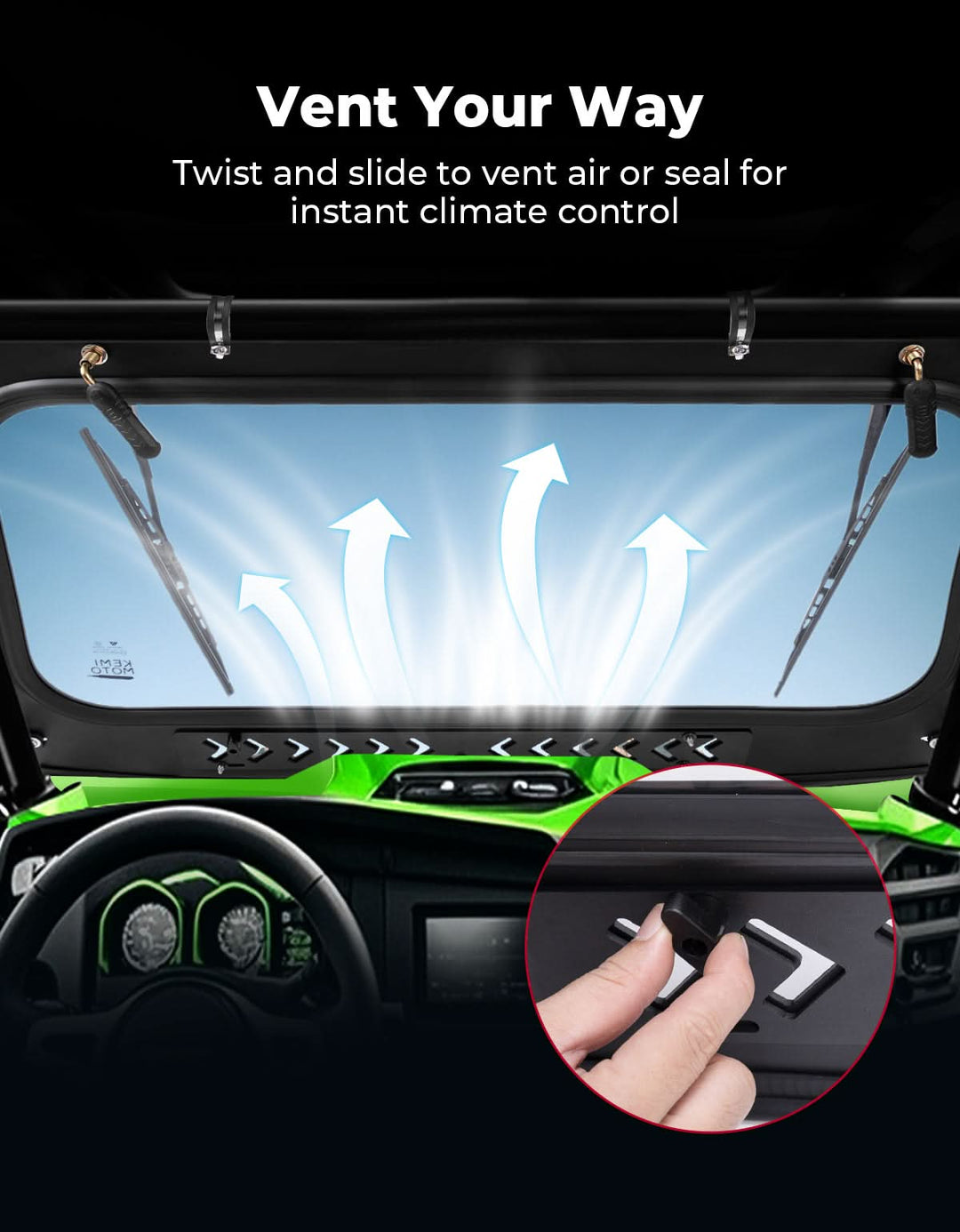 Vented Glass Windshield w/ Wipers for Kawasaki Teryx