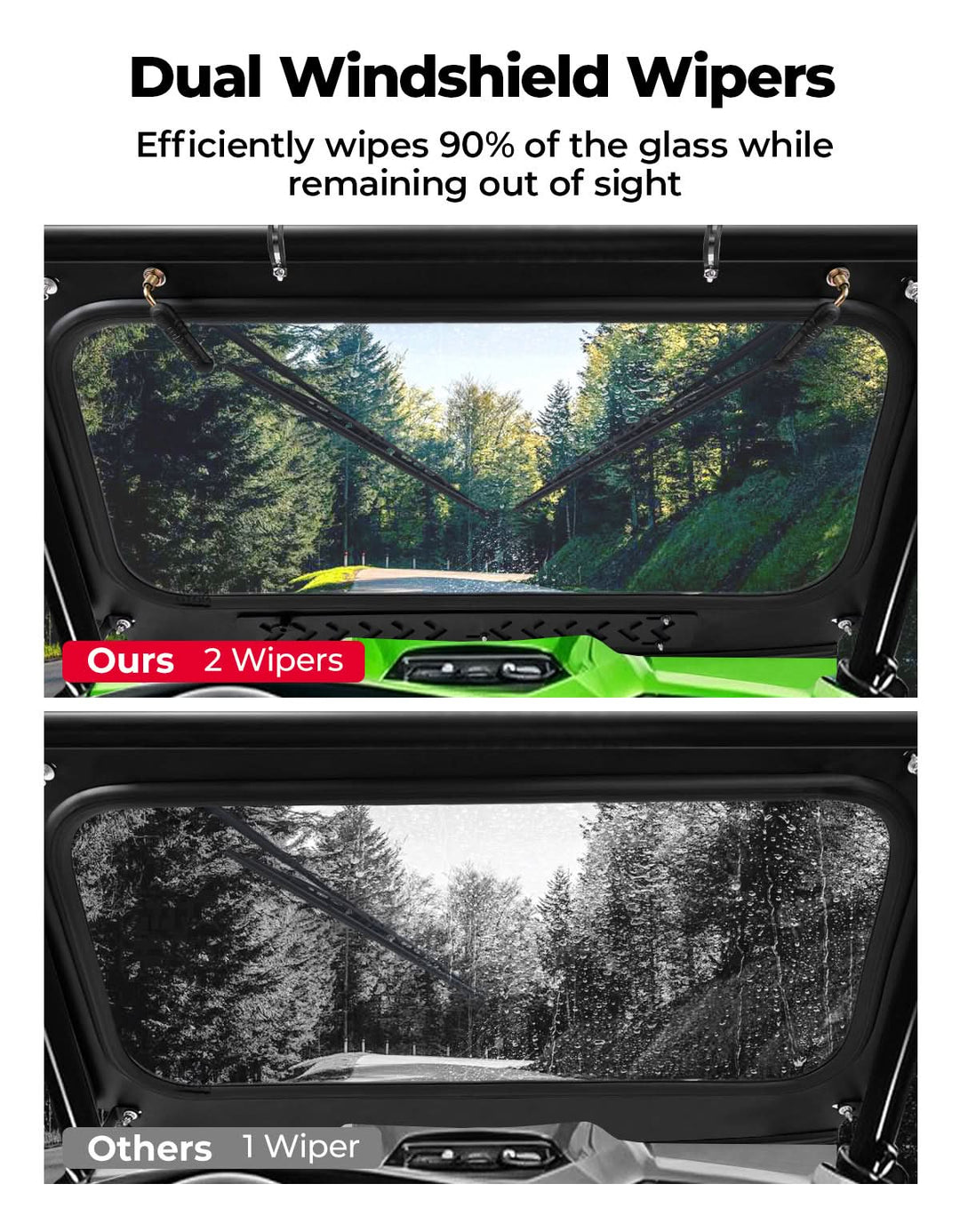 Vented Glass Windshield w/ Wipers for Kawasaki Teryx
