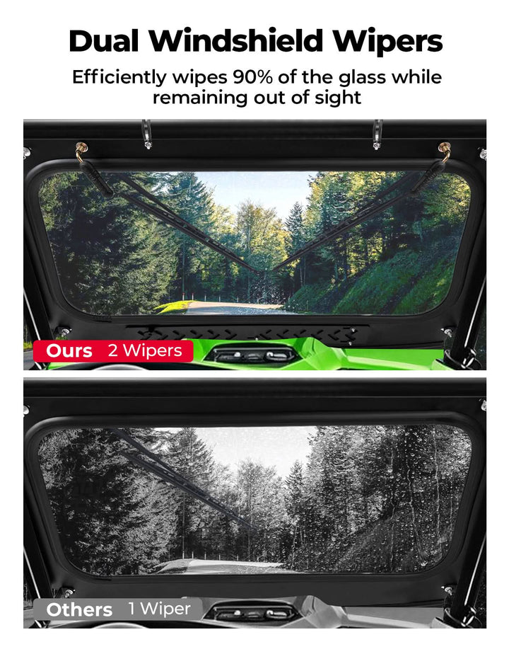 Vented Glass Windshield w/ Wipers for Kawasaki Teryx