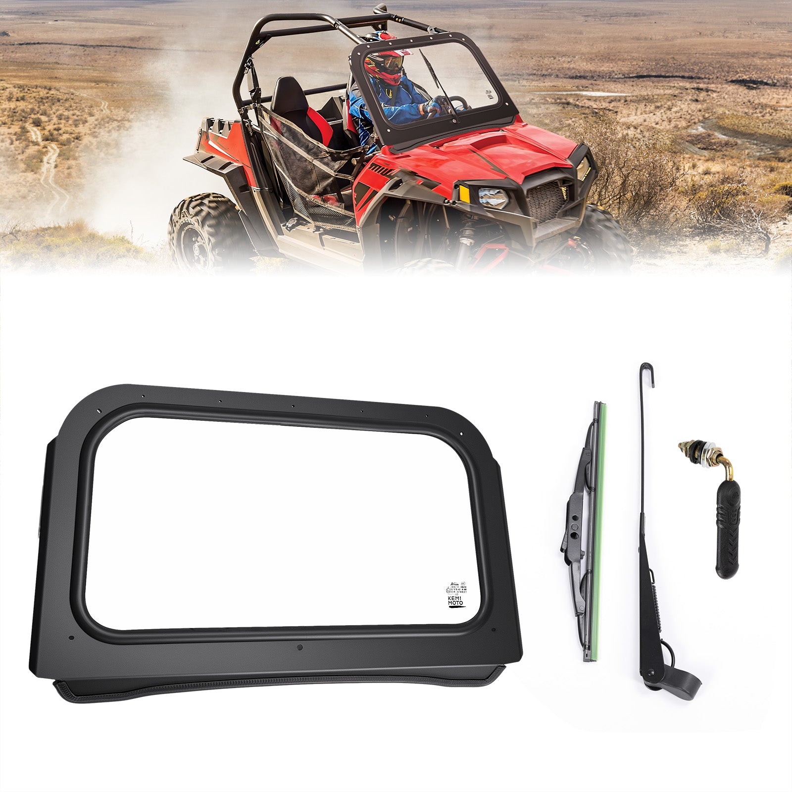 Full Front Windshield with Manual Wiper for Polaris RZR 570/800/XP 900 (2008-2014) - Kemimoto