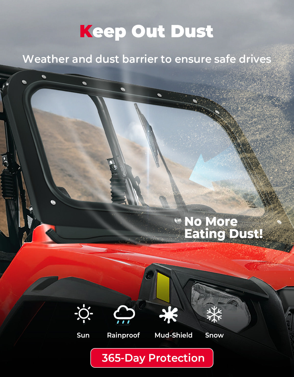 Full Front Windshield with Manual Wiper for Polaris RZR 570/800/XP 900 (2008-2014) - Kemimoto