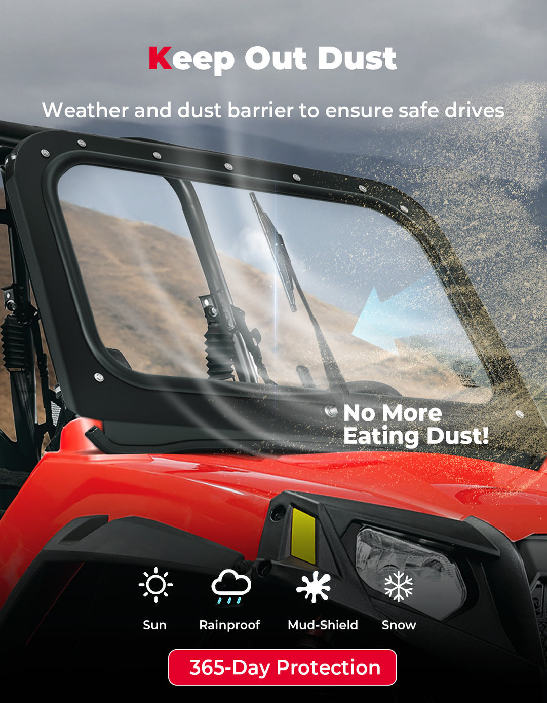 Full Front Windshield with Manual Wiper for Polaris RZR 570/800/XP 900 (2008-2014)