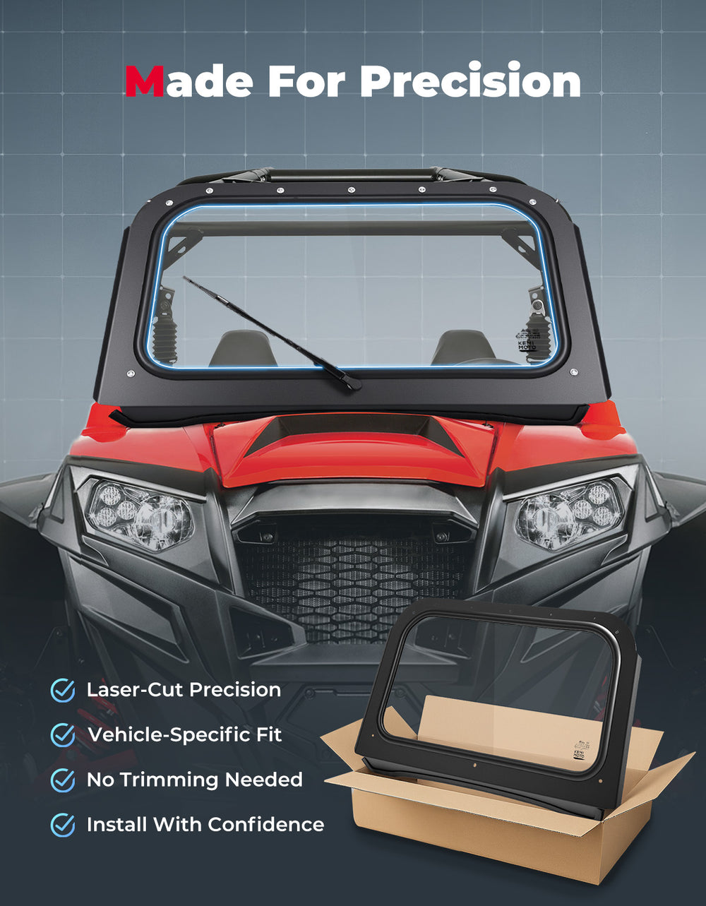 Full Front Windshield with Manual Wiper for Polaris RZR 570/800/XP 900 (2008-2014)