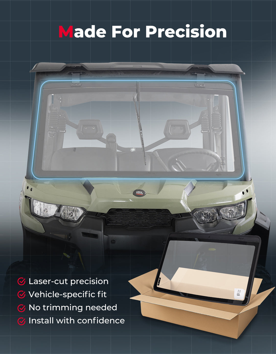 Can-Am Defender Glass Windshield with Manual Wipers (2016–2025)