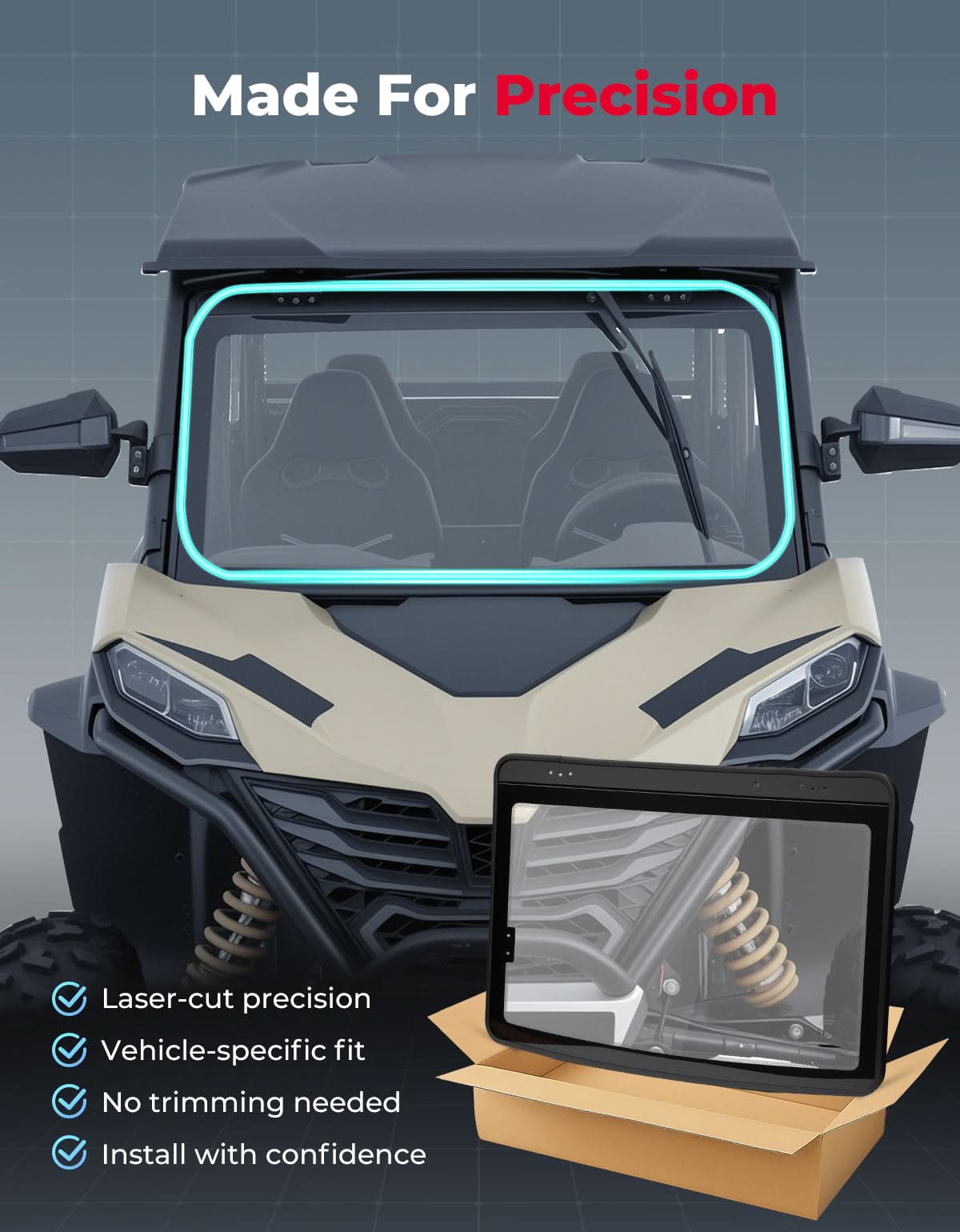 UTV Glass Windshield with Wiper For CFMOTO ZForce 950| ZForce 800（2023+） - Kemimoto