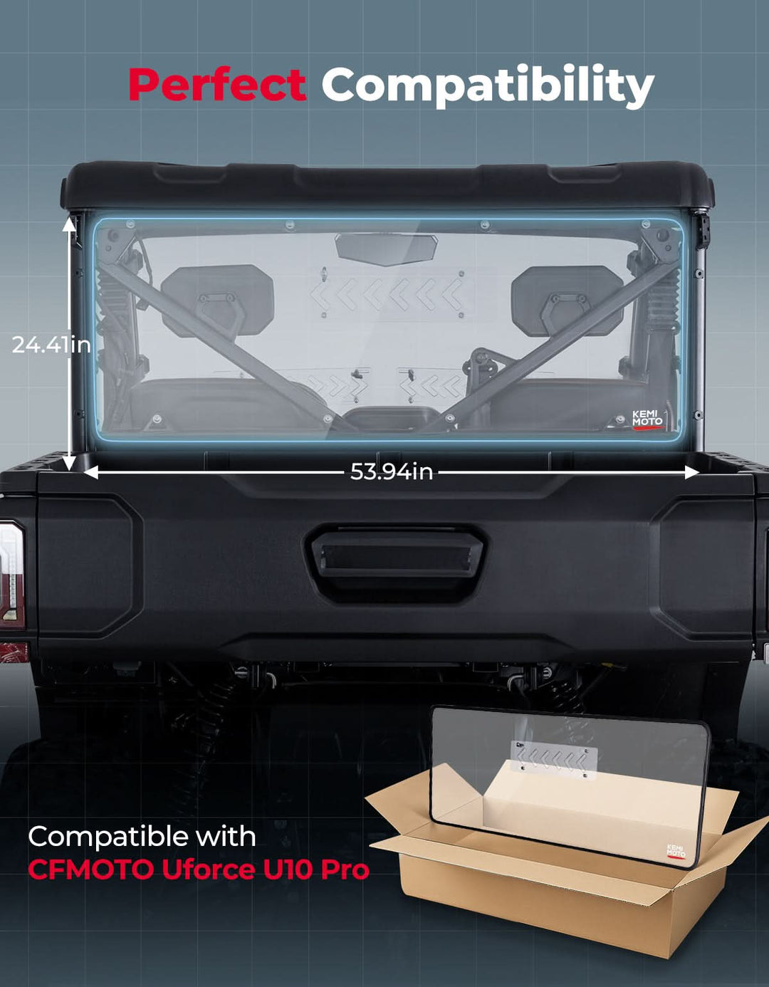 2-in-1 Vented Rear Windshield for CFMOTO UFORCE U10 Pro|XL - Kemimoto