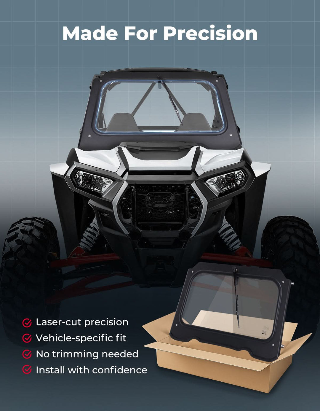 Glass Windshield with Manual Wiper for 2014-2018 Polaris RZR XP 1000