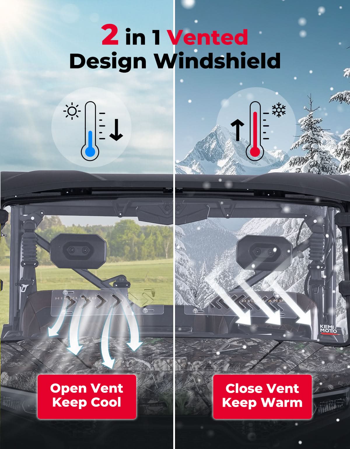 2-in-1 Vented Front Windshield for CFMOTO UFORCE U10 Pro|XL - Kemimoto