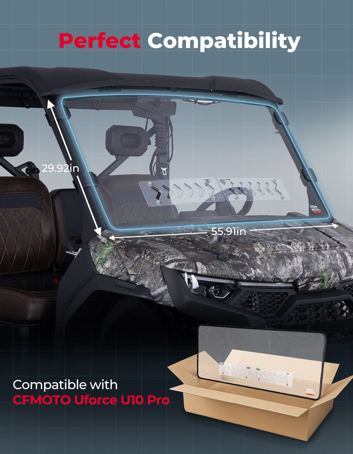 2-in-1 Vented Front Windshield for CFMOTO UFORCE U10 Pro|XL - Kemimoto