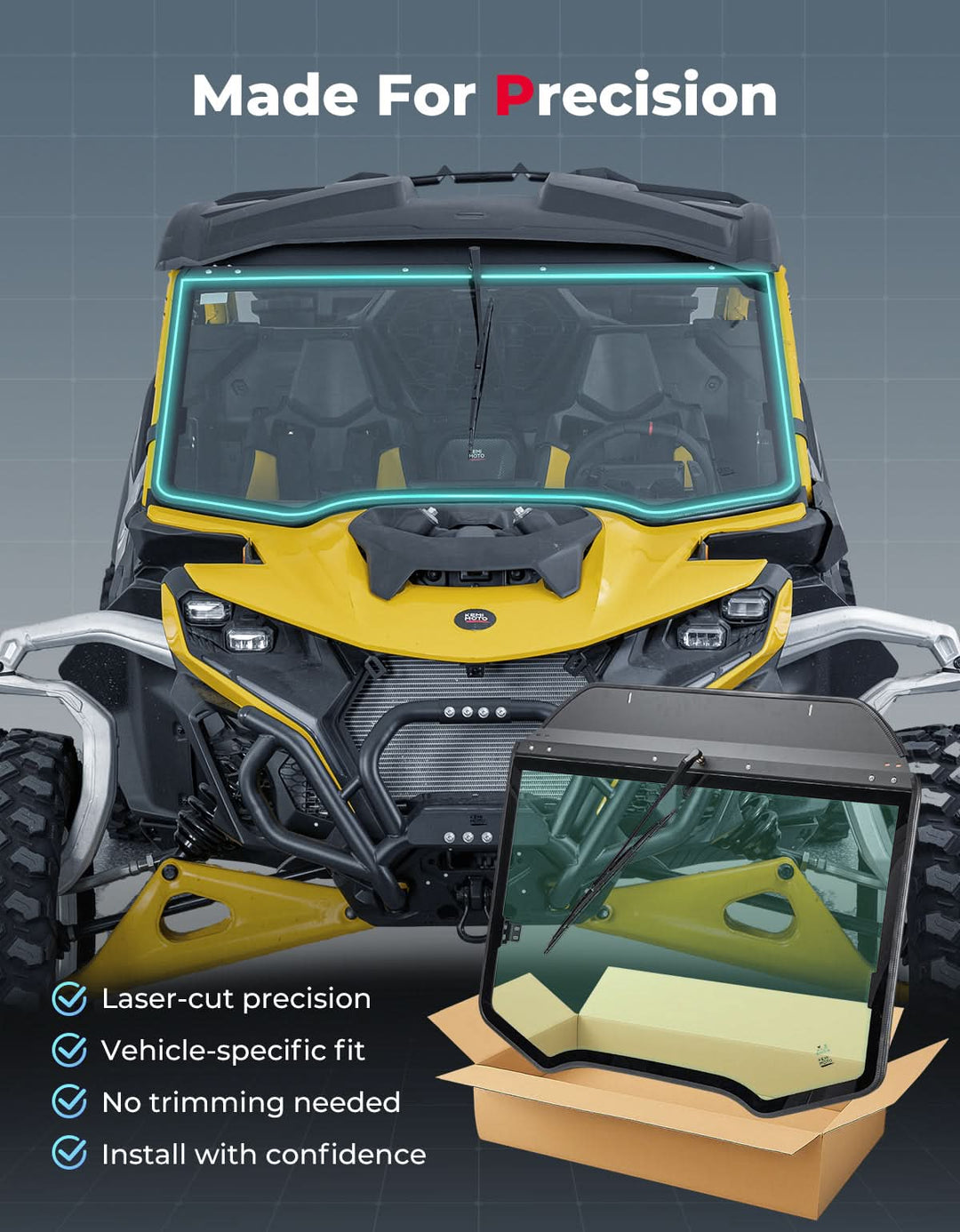 DOT Approved Full Glass Windshield for Can-Am Maverick R / RS / Max 2024–2026 with Wiper