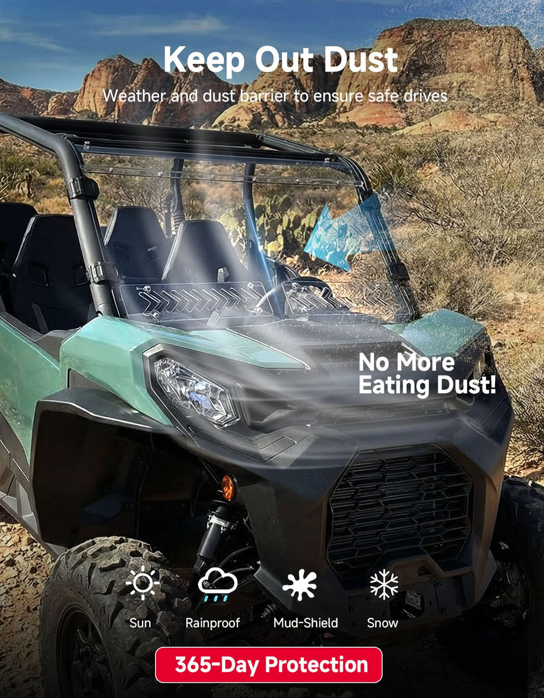 Vented Full Windshield For Can-Am Commander Maverick Sport Trail  (2018–2026) - Kemimoto