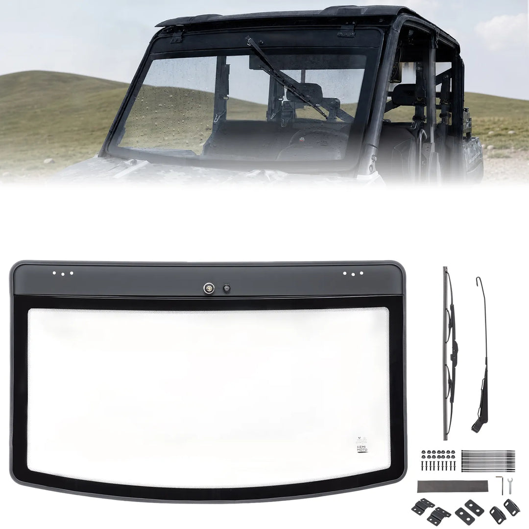UTV 9/32" Glass Windshield with Trigger-Activated Electric Wiper for Polaris Ranger 1000 / XP 1000 / XP 900 & Crew 2013-2026
