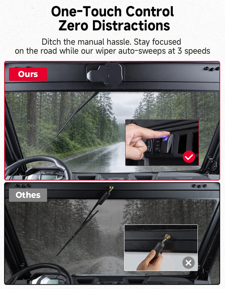 UTV 9/32" Glass Windshield with Trigger-Activated Electric Wiper for Polaris Ranger 1000 / XP 1000 / XP 900 & Crew 2013-2026
