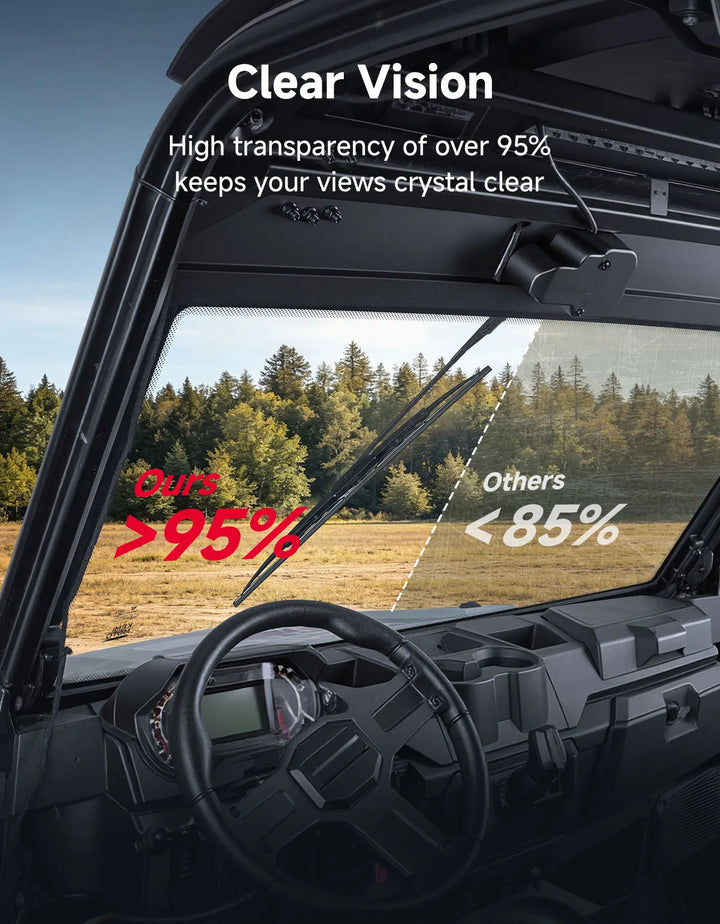 UTV 9/32" Glass Windshield with Trigger-Activated Electric Wiper for Polaris Ranger 1000 / XP 1000 / XP 900 & Crew 2013-2026