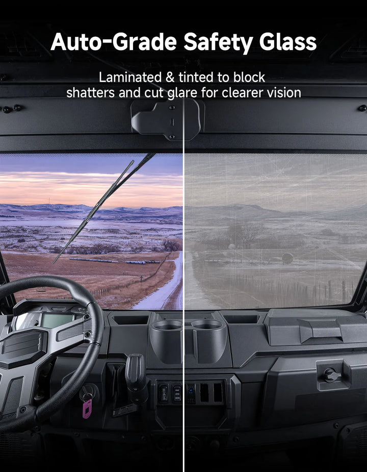 UTV 9/32" Glass Windshield with Trigger-Activated Electric Wiper for Polaris Ranger 1000 / XP 1000 / XP 900 & Crew 2013-2026