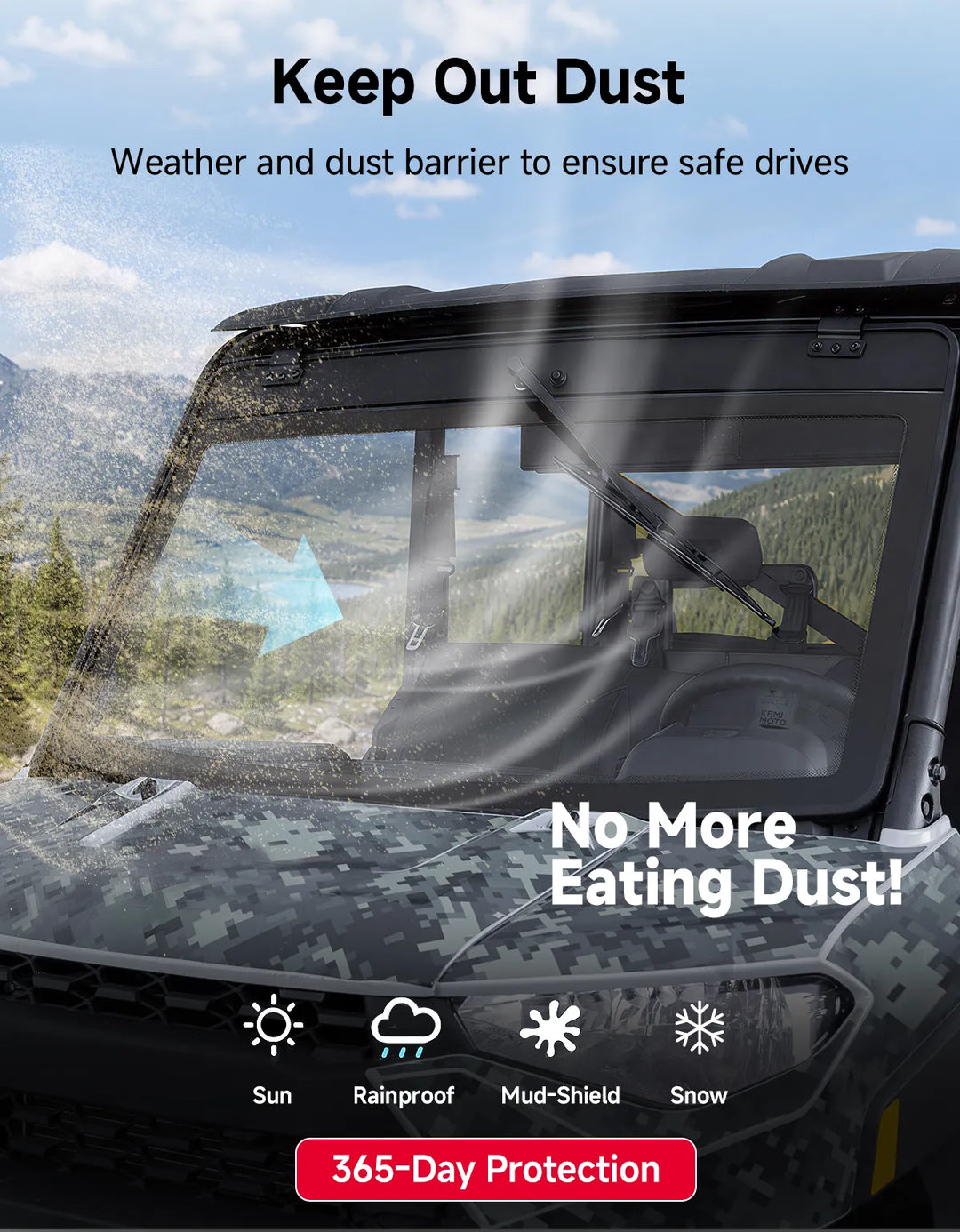 UTV 9/32" Glass Windshield with Trigger-Activated Electric Wiper for Polaris Ranger 1000 / XP 1000 / XP 900 & Crew 2013-2026