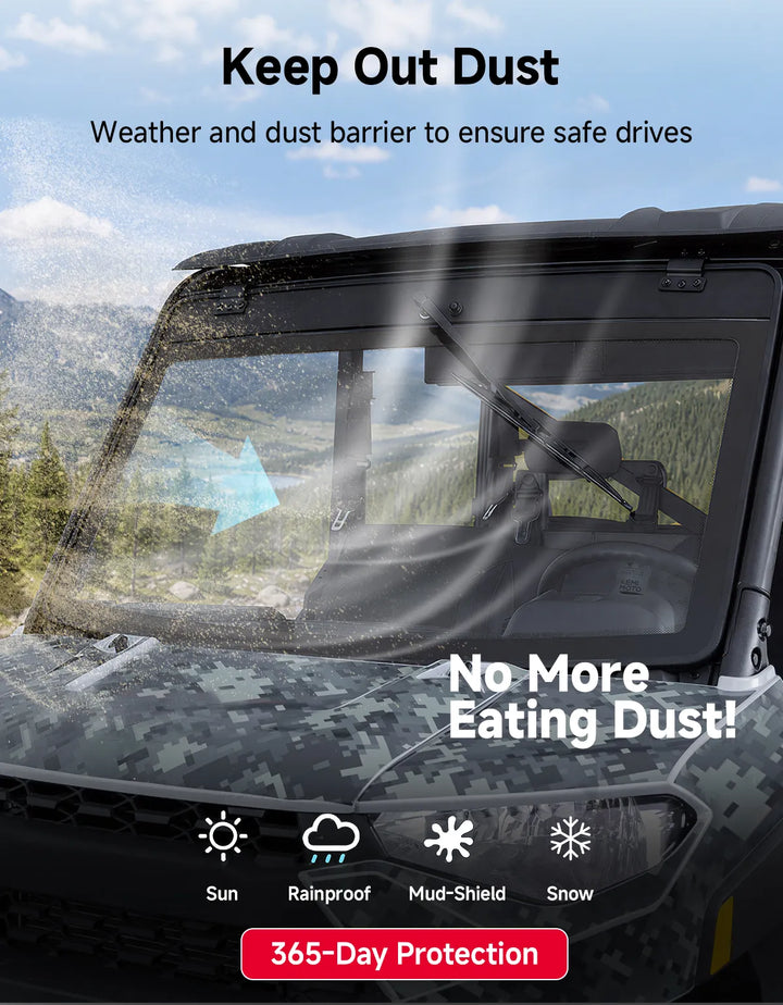 UTV 9/32" Glass Windshield with Trigger-Activated Electric Wiper for Polaris Ranger 1000 / XP 1000 / XP 900 & Crew 2013-2026