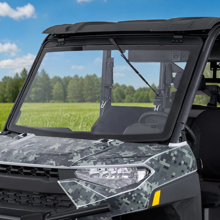 UTV 7MM Laminated Glass Windshield with Manual Wipers for Polaris Ranger 1000 / XP 1000 / 900 / XP 900 & Crew Models