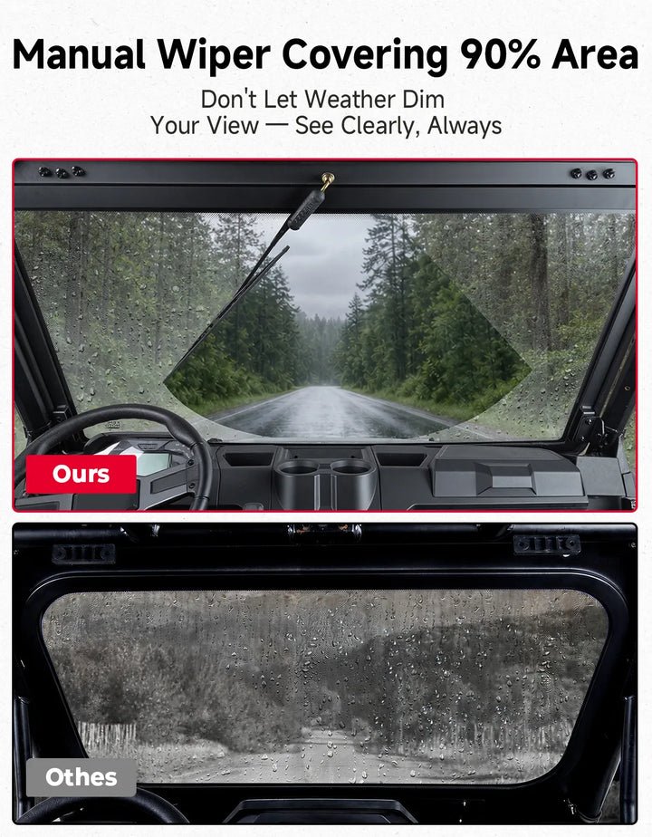 UTV 7MM Laminated Glass Windshield with Manual Wipers for Polaris Ranger 1000 / XP 1000 / 900 / XP 900 & Crew Models