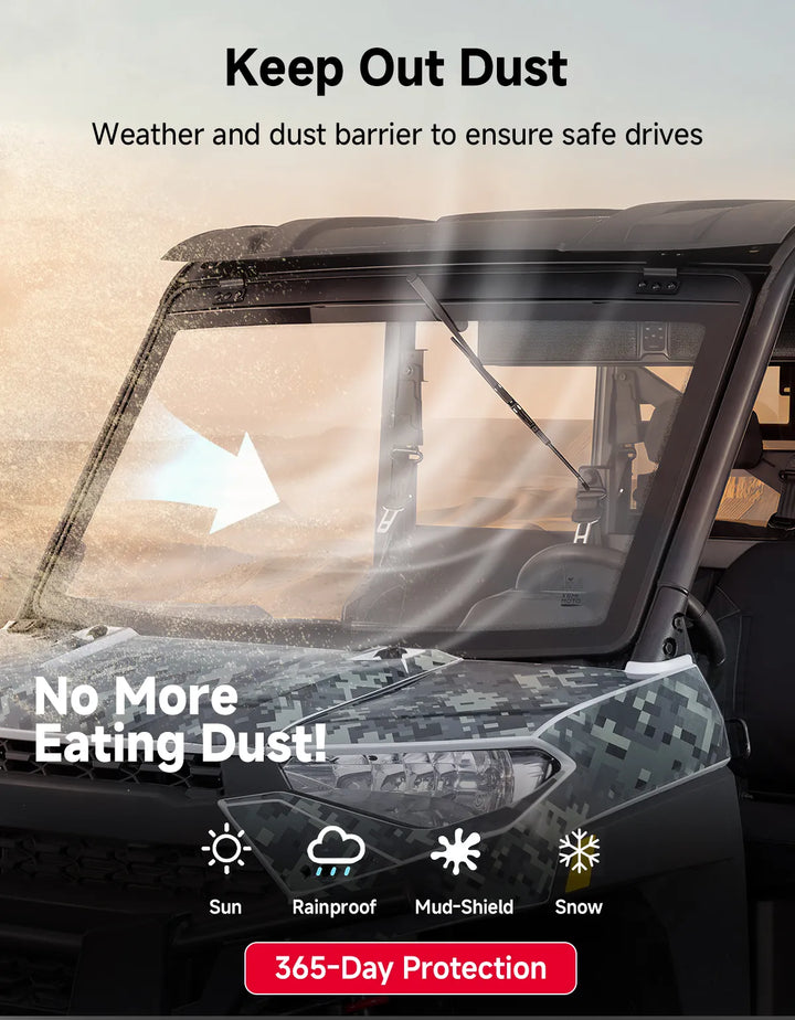 UTV 7MM Laminated Glass Windshield with Manual Wipers for Polaris Ranger 1000 / XP 1000 / 900 / XP 900 & Crew Models