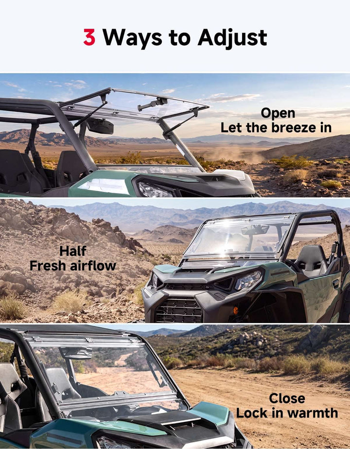 3-in-1 Flip Windshield Compatible with 2021-2026 Can-Am Commander