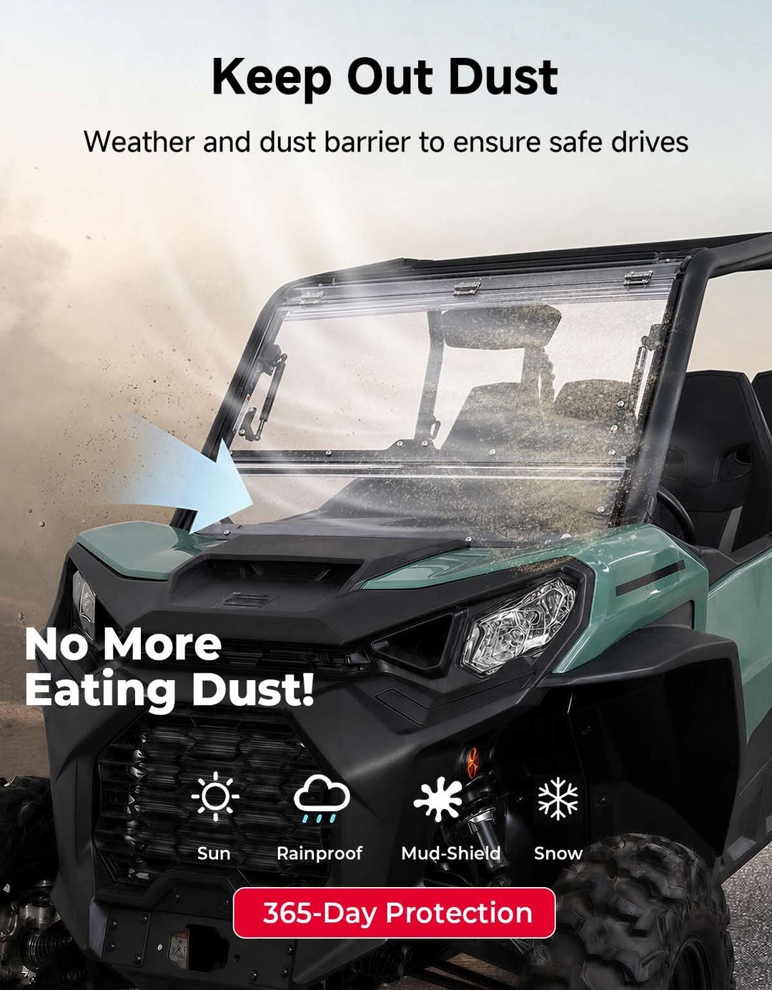 3-in-1 Flip Windshield Compatible with 2021-2026 Can-Am Commander