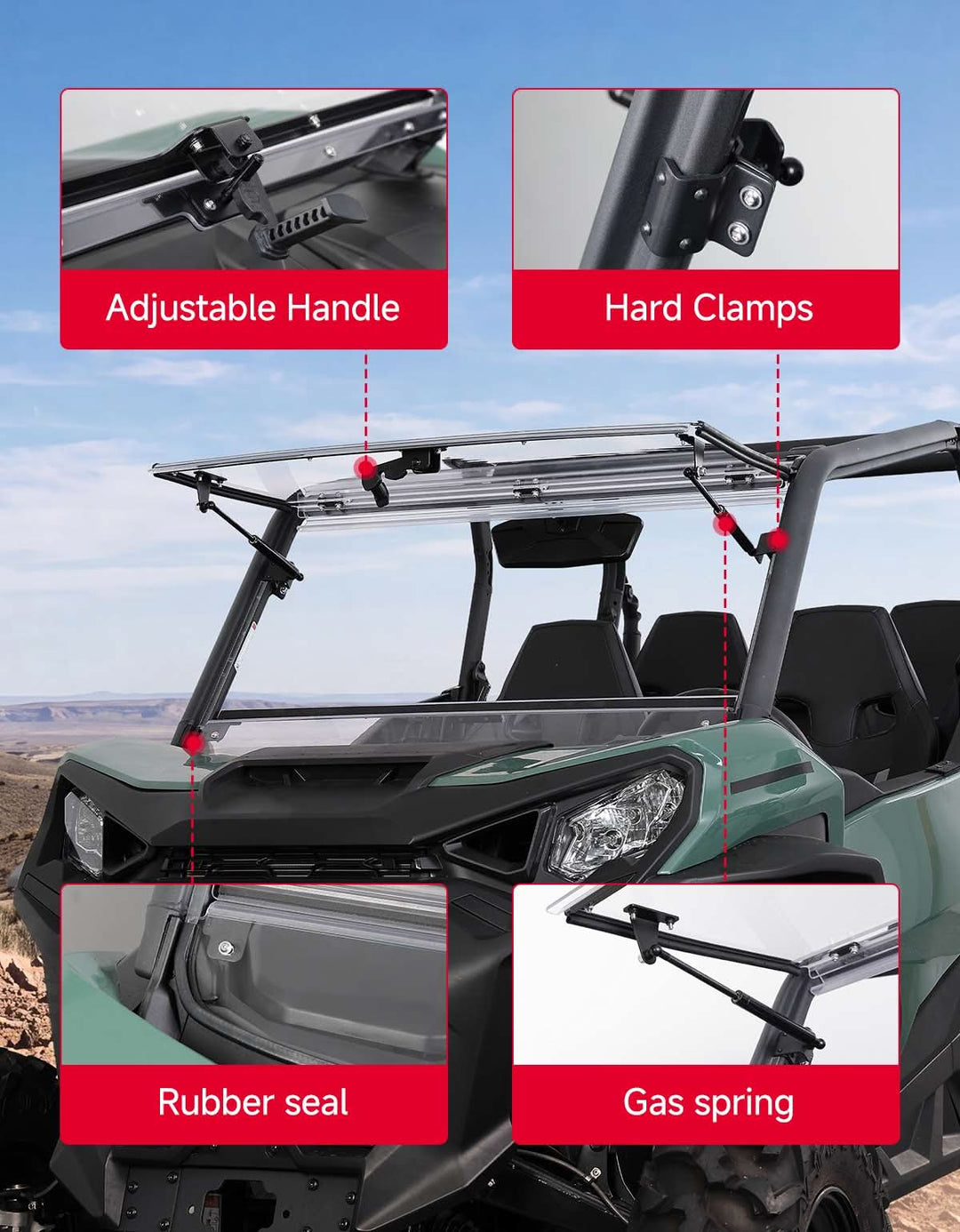3-in-1 Flip Windshield Compatible with 2021-2026 Can-Am Commander