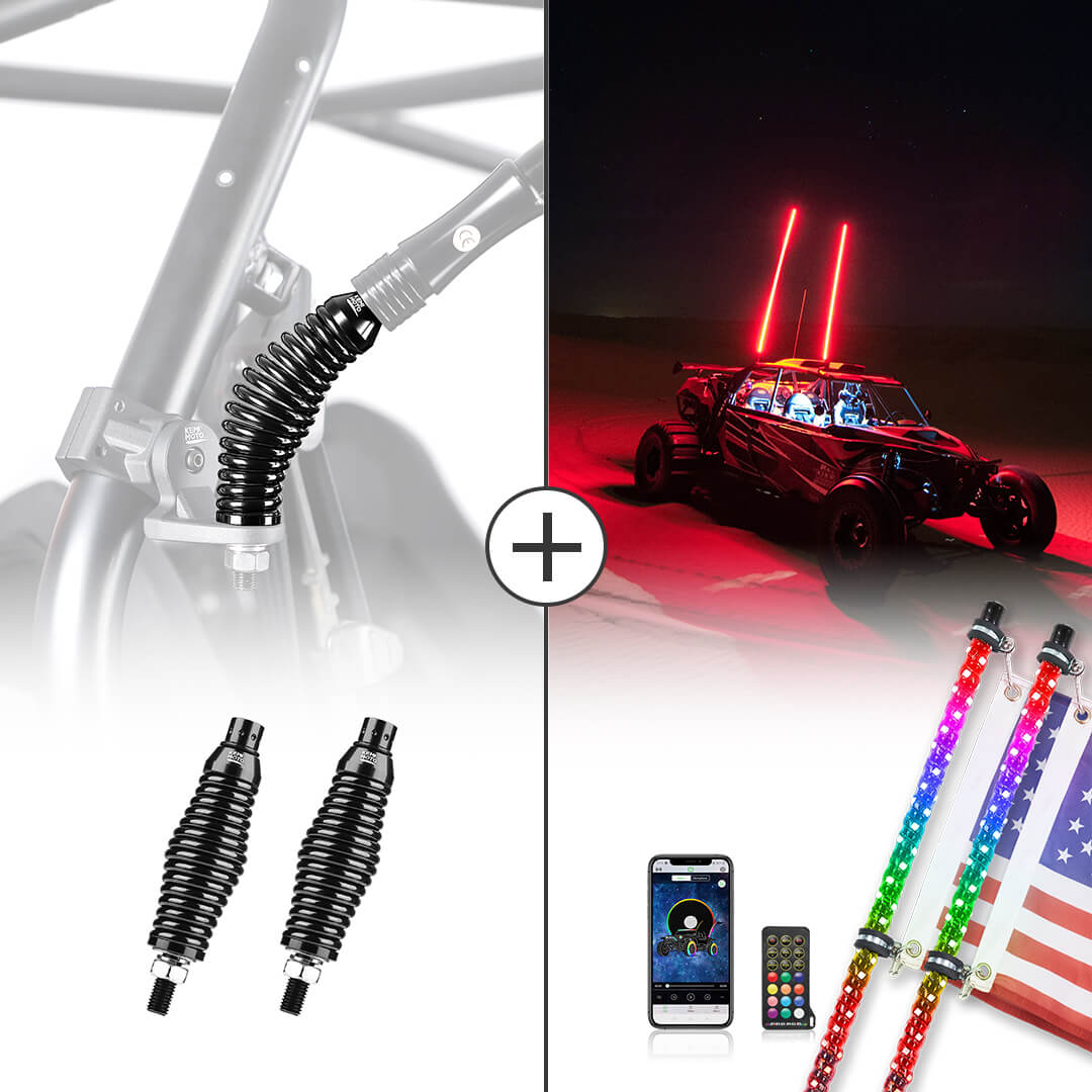 2PCS UTV Spiral Whip Lights with Spring Bases - Kemimoto