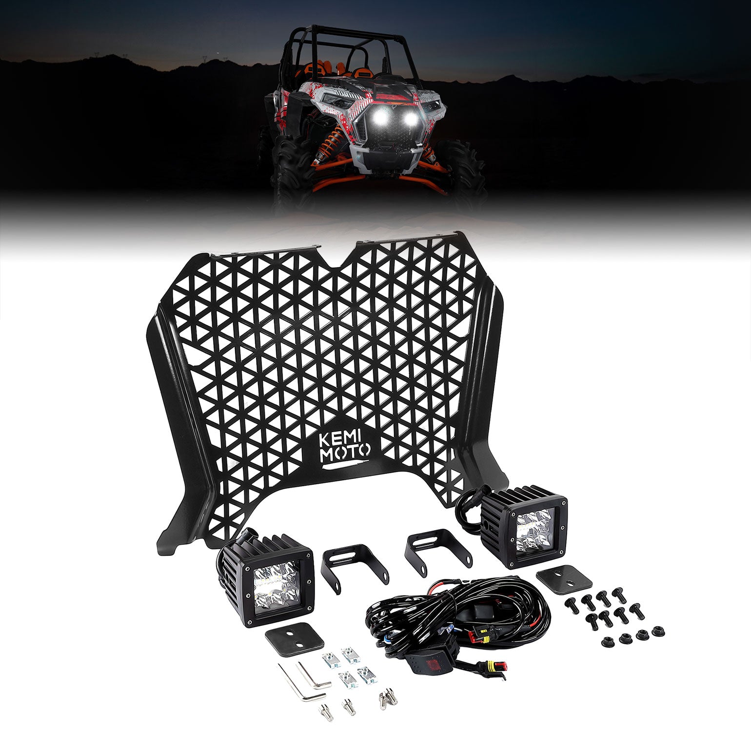 UTV Metal Front Grill Light for Polaris RZR XP 1000/Turbo - Kemimoto