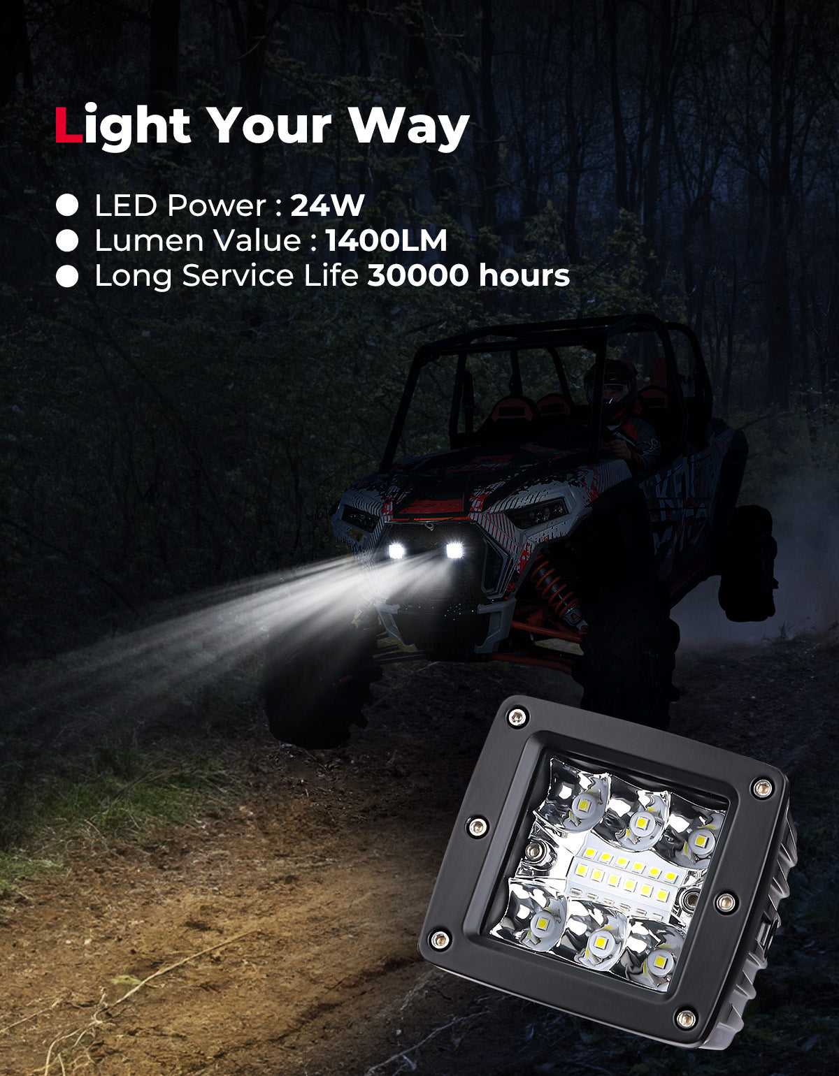 UTV Metal Front Grill Light for Polaris RZR XP 1000/Turbo - Kemimoto
