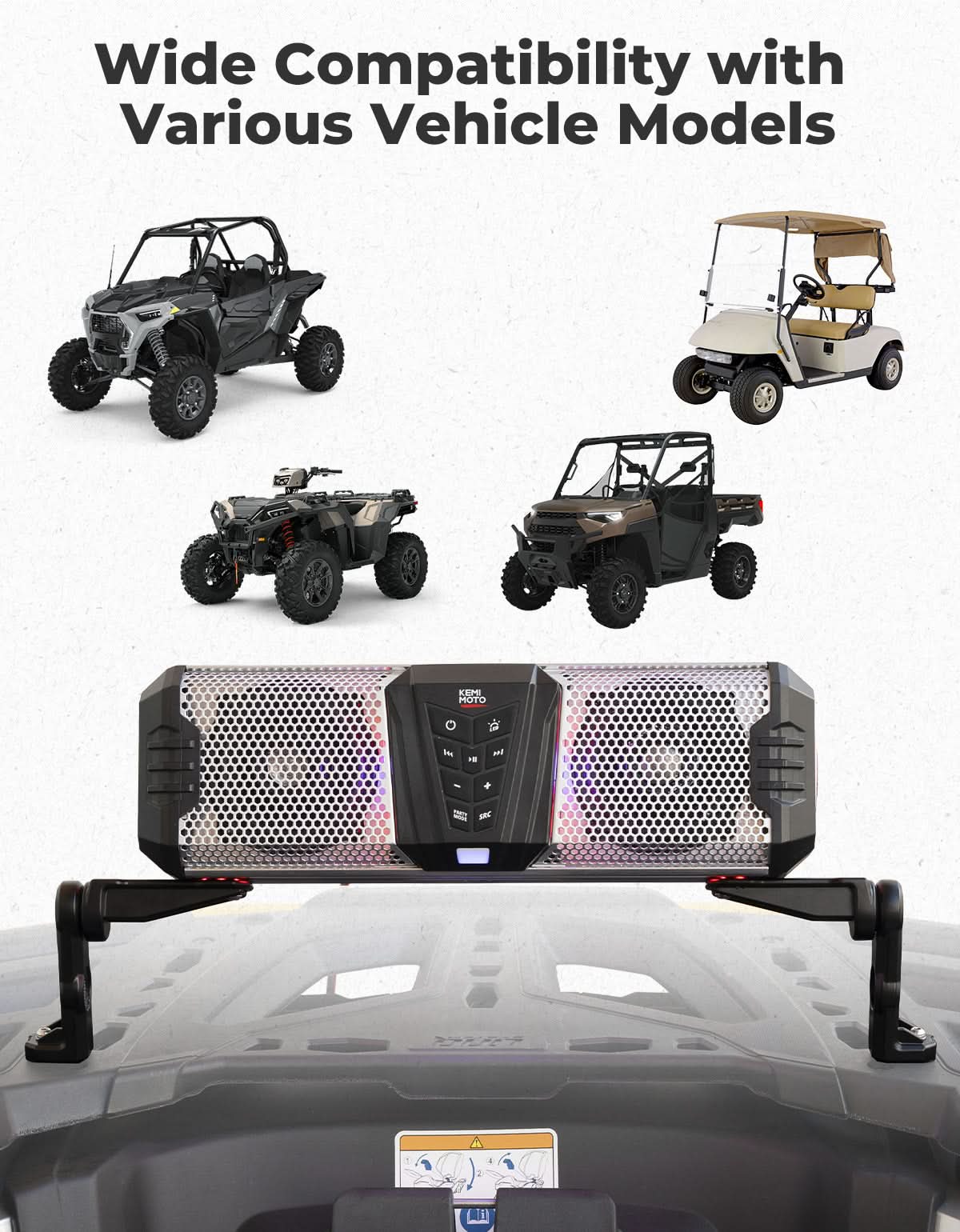 Midnight Soundbar Bracket for ATV UTV Golf Cart Marine Boat - Kemimoto