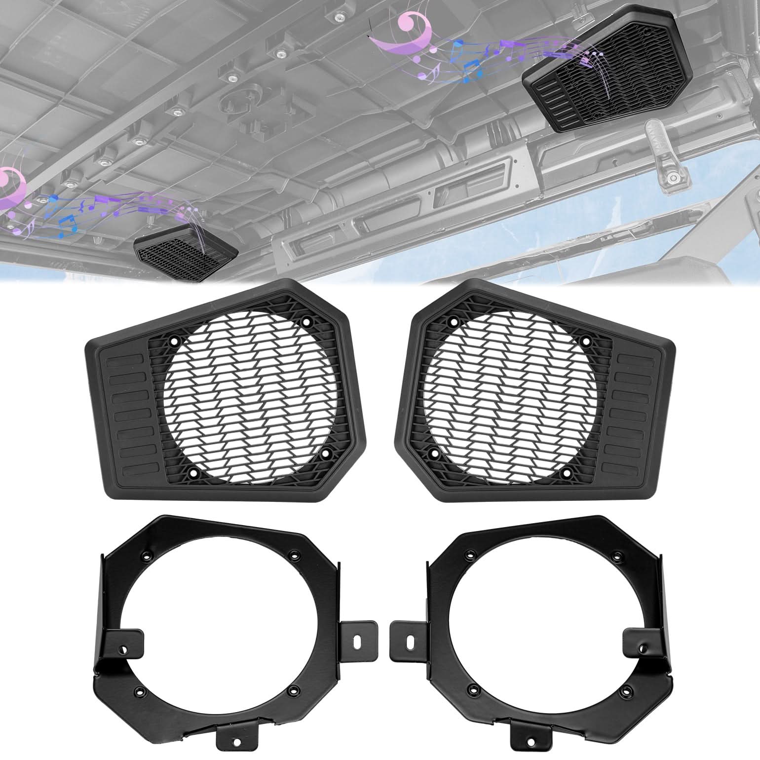 Rear Roof Speakers Pods Enclosures Holders for Polaris Ranger XP 1000/Crew 2018-2025 - Kemimoto