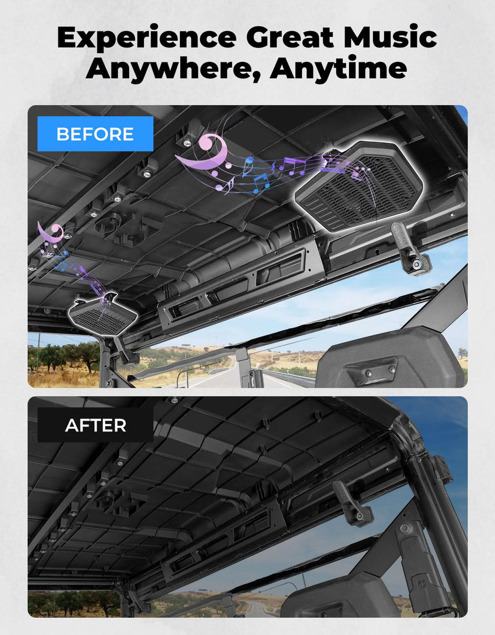 Rear Roof Speakers Pods Enclosures Holders for Polaris Ranger XP 1000/Crew 2018-2025 - Kemimoto