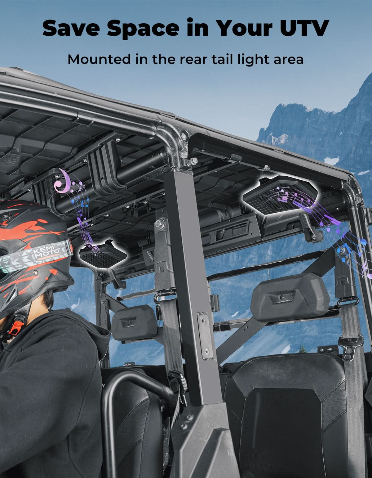 Rear Roof Speakers Pods Enclosures Holders for Polaris Ranger XP 1000/Crew 2018-2025 - Kemimoto