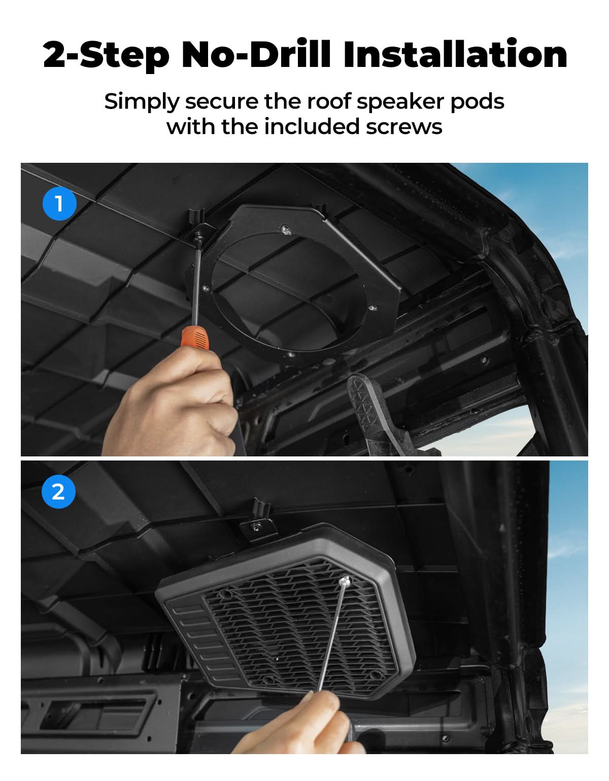 Rear Roof Speakers Pods Enclosures Holders for Polaris Ranger XP 1000/Crew 2018-2025 - Kemimoto