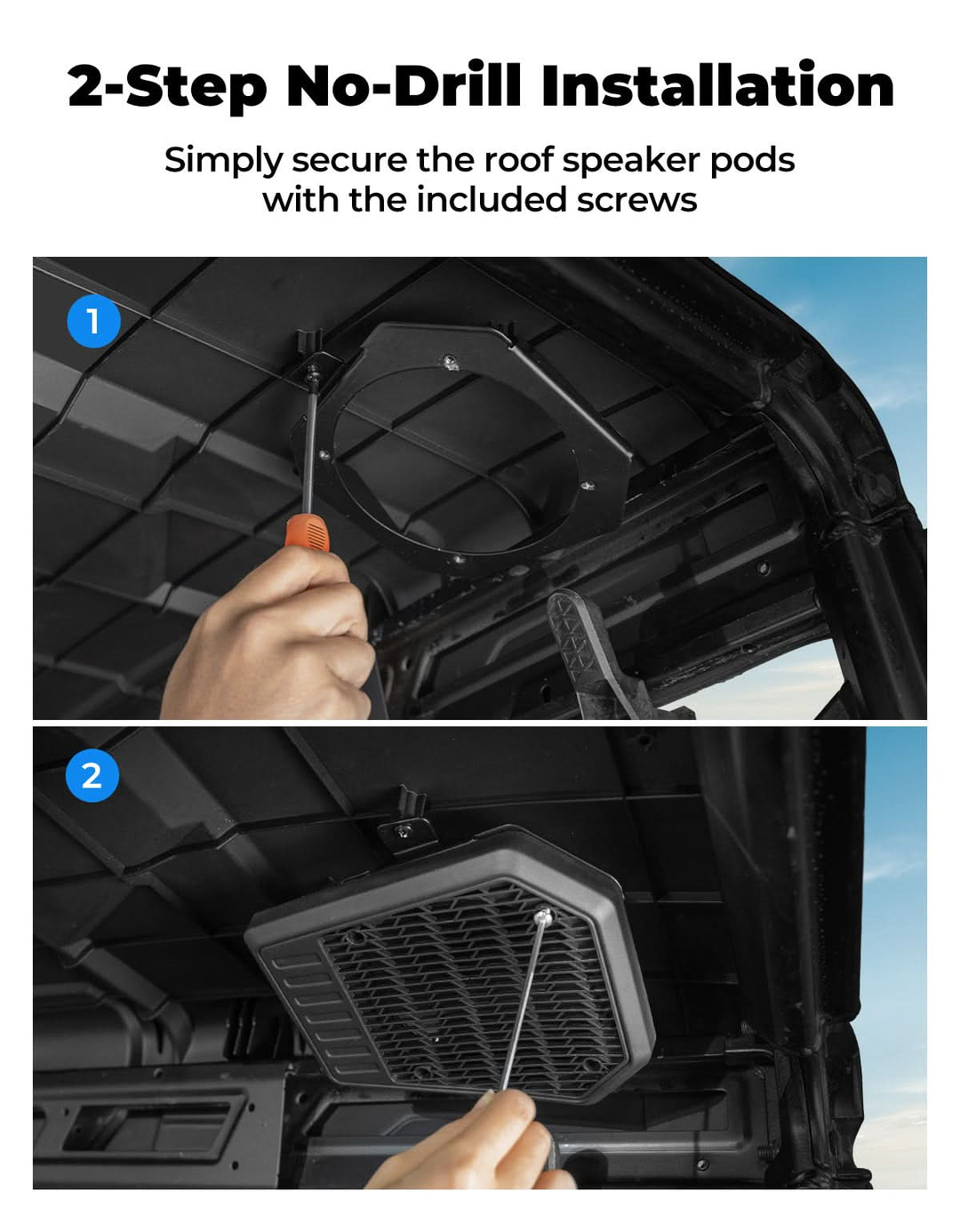 Rear Roof Speakers Pods Enclosures Holders for Polaris Ranger XP 1000/Crew 2018-2025 - Kemimoto