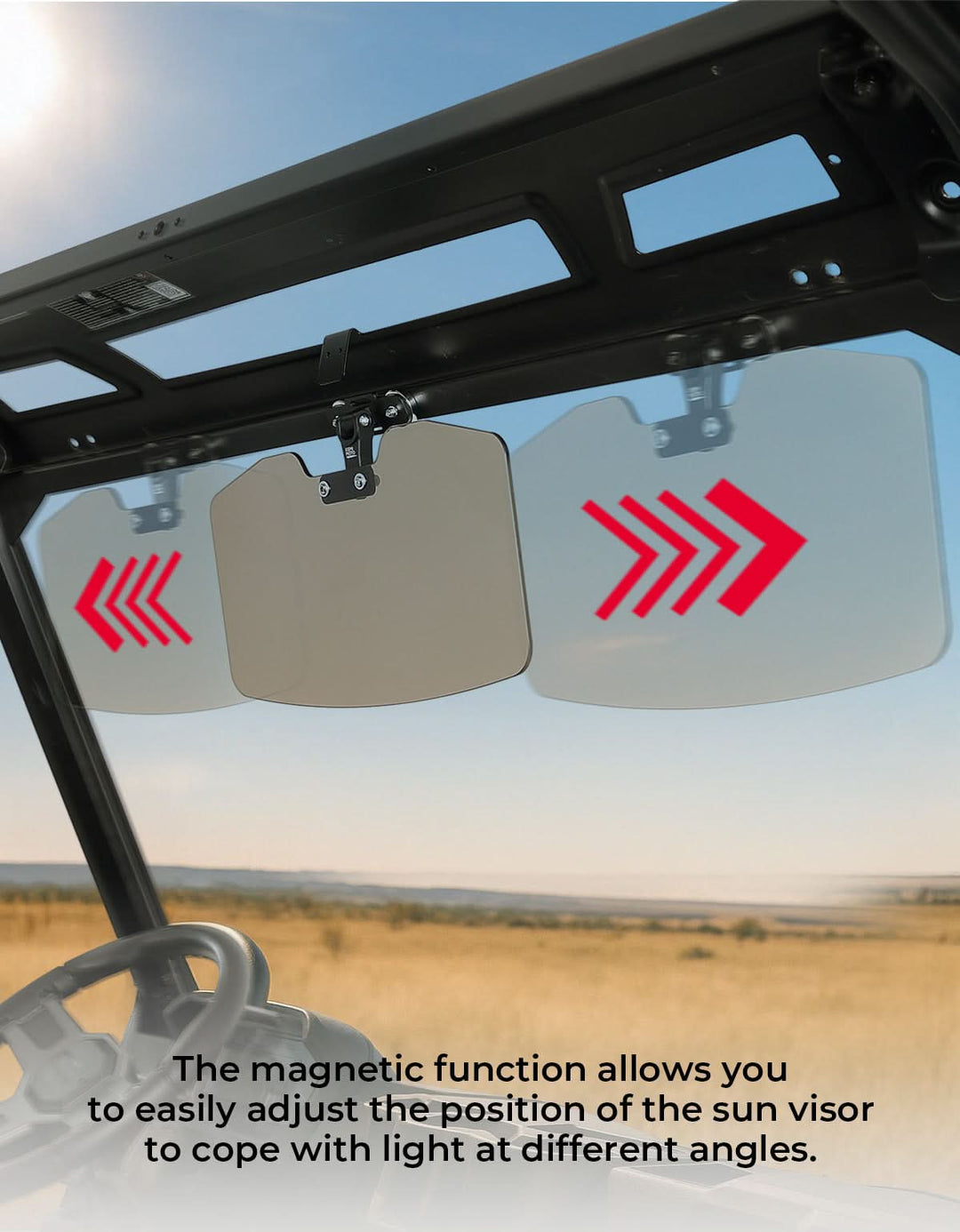 UTV Magnetic Sun Visor for Most Vehicles with pro-fit bar or Metal roof and crossbars - Kemimoto