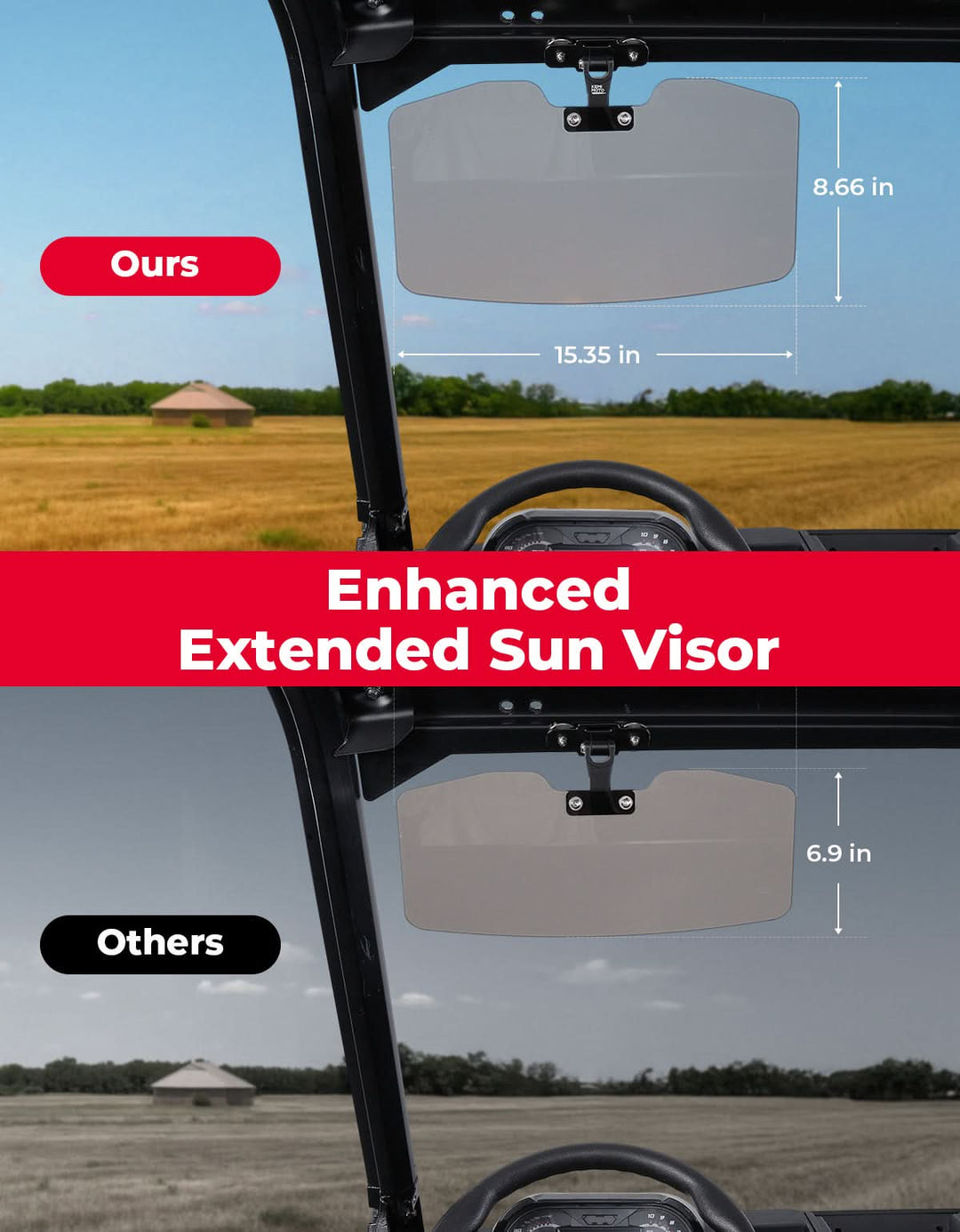 UTV Magnetic Sun Visor for Most Vehicles with pro-fit bar or Metal roof and crossbars - Kemimoto