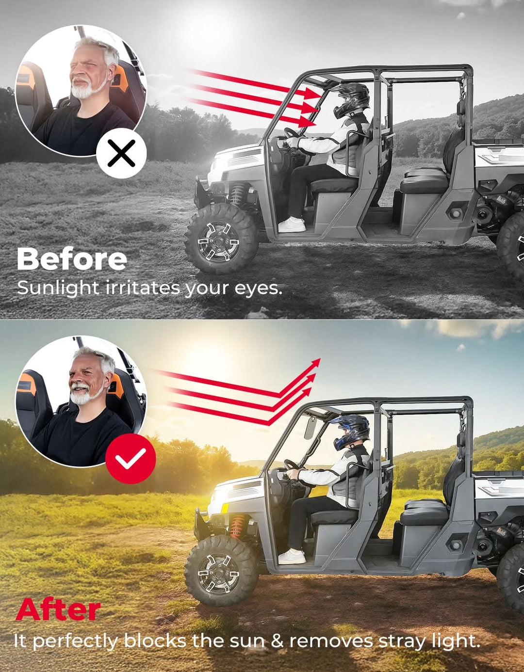 UTV Magnetic Sun Visor for Most Vehicles with pro-fit bar or Metal roof and crossbars - Kemimoto
