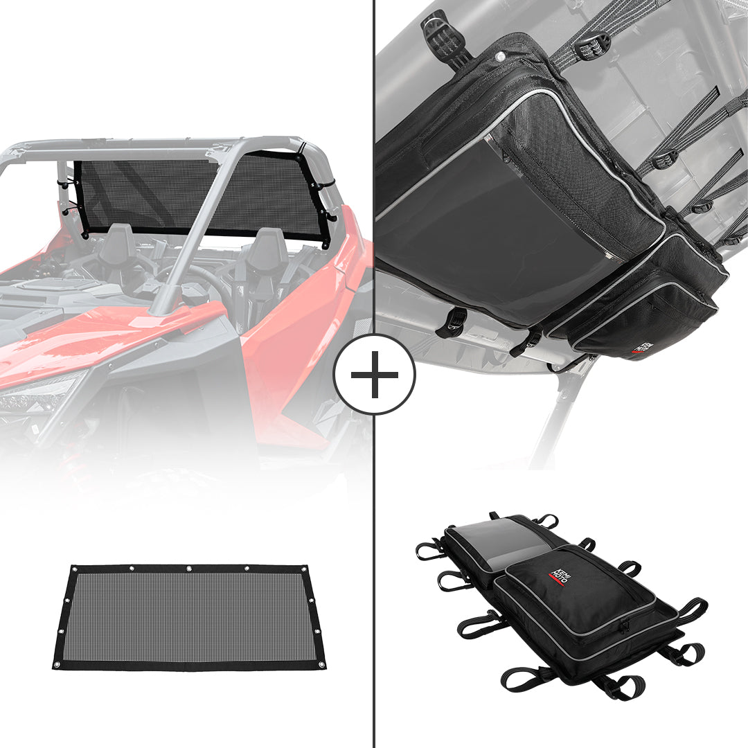 Soft Rear Window Net & Overhead Roof Storage Bag for RZR PRO XP/ LE