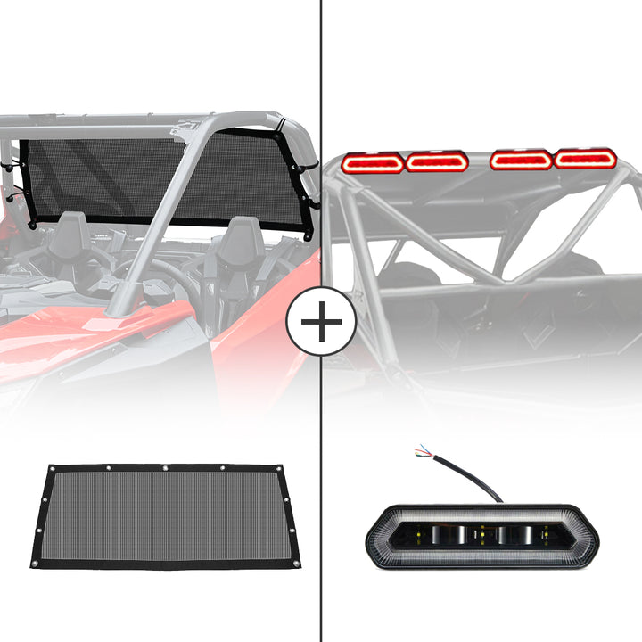 Soft Rear Window Net & Universal Roll Bar Tail Light for RZR PRO XP